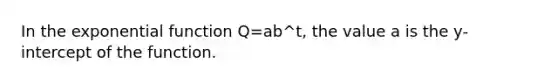 In the exponential function Q=ab^t, the value a is the y-intercept of the function.