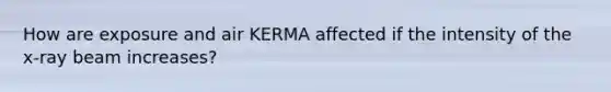 How are exposure and air KERMA affected if the intensity of the x-ray beam increases?