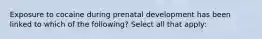 Exposure to cocaine during prenatal development has been linked to which of the following? Select all that apply: