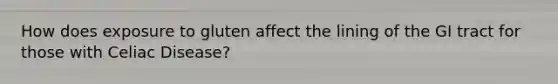 How does exposure to gluten affect the lining of the GI tract for those with Celiac Disease?