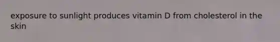 exposure to sunlight produces vitamin D from cholesterol in the skin