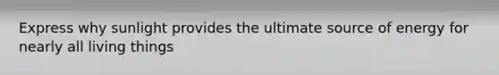 Express why sunlight provides the ultimate source of energy for nearly all living things