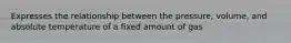 Expresses the relationship between the pressure, volume, and absolute temperature of a fixed amount of gas