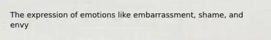 The expression of emotions like embarrassment, shame, and envy