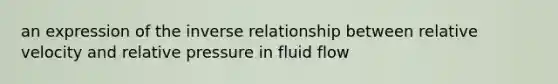 an expression of the inverse relationship between relative velocity and relative pressure in fluid flow