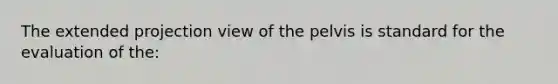 The extended projection view of the pelvis is standard for the evaluation of the: