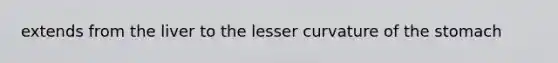 extends from the liver to the lesser curvature of <a href='https://www.questionai.com/knowledge/kLccSGjkt8-the-stomach' class='anchor-knowledge'>the stomach</a>