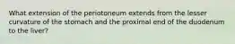 What extension of the periotoneum extends from the lesser curvature of the stomach and the proximal end of the duodenum to the liver?