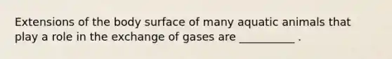 Extensions of the body surface of many aquatic animals that play a role in the exchange of gases are __________ .