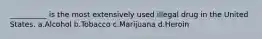 __________ is the most extensively used illegal drug in the United States.​ a.​Alcohol b.​Tobacco c.​Marijuana d.​Heroin