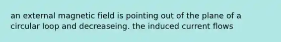 an external magnetic field is pointing out of the plane of a circular loop and decreaseing. the induced current flows