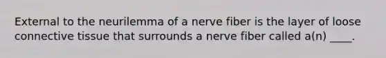 External to the neurilemma of a nerve fiber is the layer of loose <a href='https://www.questionai.com/knowledge/kYDr0DHyc8-connective-tissue' class='anchor-knowledge'>connective tissue</a> that surrounds a nerve fiber called a(n) ____.