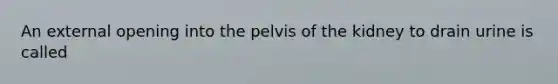 An external opening into the pelvis of the kidney to drain urine is called