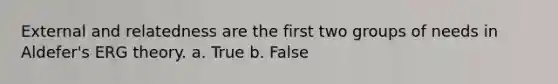 External and relatedness are the first two groups of needs in Aldefer's ERG theory. a. True b. False