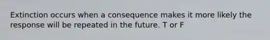 Extinction occurs when a consequence makes it more likely the response will be repeated in the future. T or F