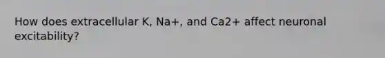 How does extracellular K, Na+, and Ca2+ affect neuronal excitability?