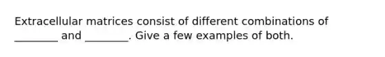 Extracellular matrices consist of different combinations of ________ and ________. Give a few examples of both.