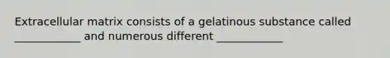 Extracellular matrix consists of a gelatinous substance called ____________ and numerous different ____________