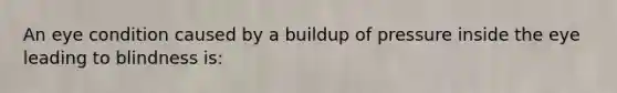 An eye condition caused by a buildup of pressure inside the eye leading to blindness is: