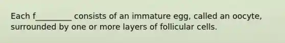 Each f_________ consists of an immature egg, called an oocyte, surrounded by one or more layers of follicular cells.