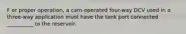 F or proper operation, a cam-operated four-way DCV used in a three-way application must have the tank port connected __________ to the reservoir.
