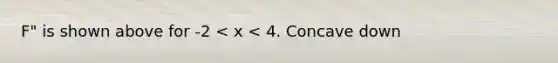 F" is shown above for -2 < x < 4. Concave down