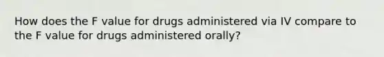 How does the F value for drugs administered via IV compare to the F value for drugs administered orally?