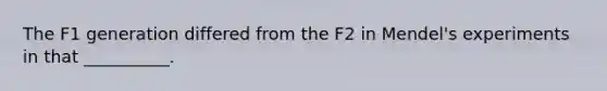 The F1 generation differed from the F2 in Mendel's experiments in that __________.