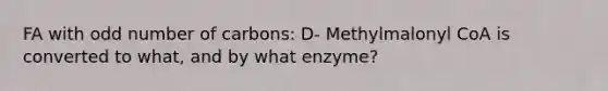 FA with odd number of carbons: D- Methylmalonyl CoA is converted to what, and by what enzyme?