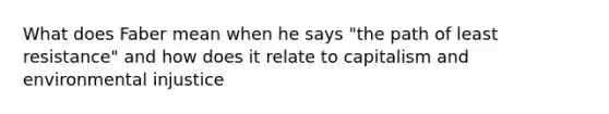 What does Faber mean when he says "the path of least resistance" and how does it relate to capitalism and environmental injustice