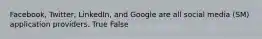 Facebook, Twitter, LinkedIn, and Google are all social media (SM) application providers. True False