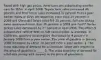 Faced with high gas​ prices, Americans are substituting smaller cars for SUVs. In April​ 2008, Toyota Yaris sales increased 46 percent and Ford Focus sales increased 32 percent from a year earlier. Sales of SUVs decreased by more than 25 percent in 2008 and Chevrolet Tahoe sales fell 35 percent.​ Full-size pickup sales decreased more than 15 percent in 2008 and Ford​ F-Series pickup sales decreased by 27 percent in April 2008. The effect of a downsized vehicle fleet on fuel consumption is unknown. In​ California, gasoline consumption decreased by 4 percent in January 2008 from a year earlier. The price of gasoline in January 2008 increased by about 30 percent from a year earlier. 1. The cross elasticity of demand for a Chevrolet Tahoe with respect to the price of gasoline is _____ 2. The cross elasticity of demand for a​ full-size pickup with respect to the price of gasoline is