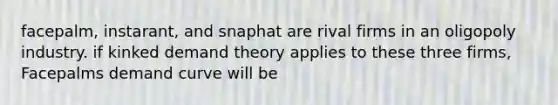 facepalm, instarant, and snaphat are rival firms in an oligopoly industry. if kinked demand theory applies to these three firms, Facepalms demand curve will be