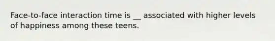 Face-to-face interaction time is __ associated with higher levels of happiness among these teens.