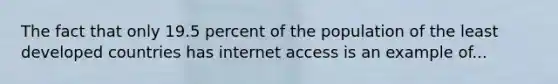 The fact that only 19.5 percent of the population of the least developed countries has internet access is an example of...