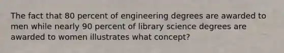 The fact that 80 percent of engineering degrees are awarded to men while nearly 90 percent of library science degrees are awarded to women illustrates what concept?