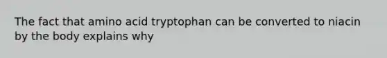 The fact that amino acid tryptophan can be converted to niacin by the body explains why