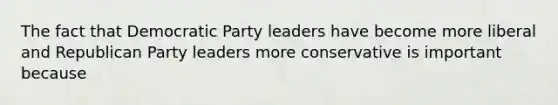 The fact that Democratic Party leaders have become more liberal and Republican Party leaders more conservative is important because