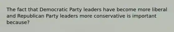 The fact that Democratic Party leaders have become more liberal and Republican Party leaders more conservative is important because?