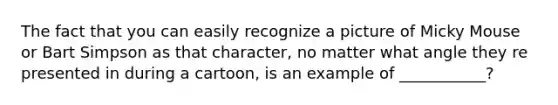 The fact that you can easily recognize a picture of Micky Mouse or Bart Simpson as that character, no matter what angle they re presented in during a cartoon, is an example of ___________?