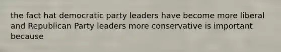 the fact hat democratic party leaders have become more liberal and Republican Party leaders more conservative is important because