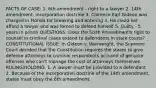 FACTS OF CASE: 1. 6th amendment - right to a lawyer 2. 14th amendment- incorporation doctrine 3. Clarence Earl Gideon was charged in Florida for breaking and entering 4. He could not afford a lawyer and was forced to defend himself 5. Guilty - 5 years in prison QUESTIONS: Does the Sixth Amendment's right to counsel in criminal cases extend to defendants in state courts? CONSTITUTIONAL ISSUE: In Gideon v. Wainwright, the Supreme Court decided that the Constitution requires the states to give defense attorneys to criminal respondents accused of genuine offenses who can't manage the cost of attorneys themselves. RULING/HOLDING: 1. A lawyer must be provided to a defendant 2. Because of the incorporation doctrine of the 14th amendment, states must obey the 6th amendment.