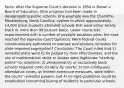 Facts: After the Supreme Court's decision in 1954 in Brown v. Board of Education, little progress had been made in desegregating public schools. One example was the Charlotte-Mecklenburg, North Carolina, system in which approximately 14,000 black students attended schools that were either totally black or more than 99 percent black. Lower courts had experimented with a number of possible solutions when the case reached the Supreme Court Question: Were federal courts constitutionally authorized to oversee and produce remedies for state-imposed segregation? Conclusion: The Court ruled that 1) remedial plans were to be judged by their effectiveness, and the use of mathematical ratios or quotas were legitimate "starting points" for solutions; 2) predominantly or exclusively black schools required close scrutiny by courts; 3) non-contiguous attendance zones, as interim corrective measures, were within the courts' remedial powers; and 4) no rigid guidelines could be established concerning busing of students to particular schools.