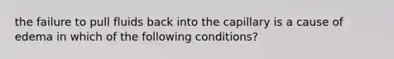 the failure to pull fluids back into the capillary is a cause of edema in which of the following conditions?