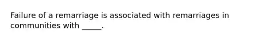 Failure of a remarriage is associated with remarriages in communities with _____.