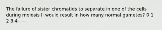 The failure of sister chromatids to separate in one of the cells during meiosis II would result in how many normal gametes? 0 1 2 3 4