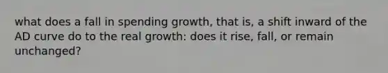 what does a fall in spending growth, that is, a shift inward of the AD curve do to the real growth: does it rise, fall, or remain unchanged?