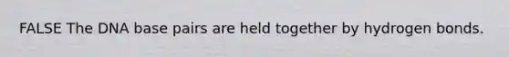 FALSE The DNA base pairs are held together by hydrogen bonds.