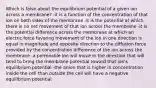 Which is false about the equilibrium potential of a given ion across a membrane? -it is a function of the concentration of that ion on both sides of the membrane -it is the potential at which there is no net movement of that ion across the membrane -it is the potential difference across the membrane at which an electric force favoring movement of the ion in one direction is equal in magnitude and opposite direction to the diffusion force provided by the concentration difference of the ion across the membrane -a permeable ion will move in the direction that will tend to bring the membrane potential toward that ion's equilibrium potential -the anion that is higher in concentration inside the cell than outside the cell will have a negative equilibrium potential