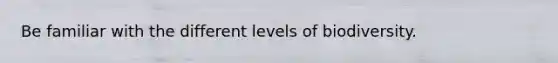 Be familiar with the different levels of biodiversity.